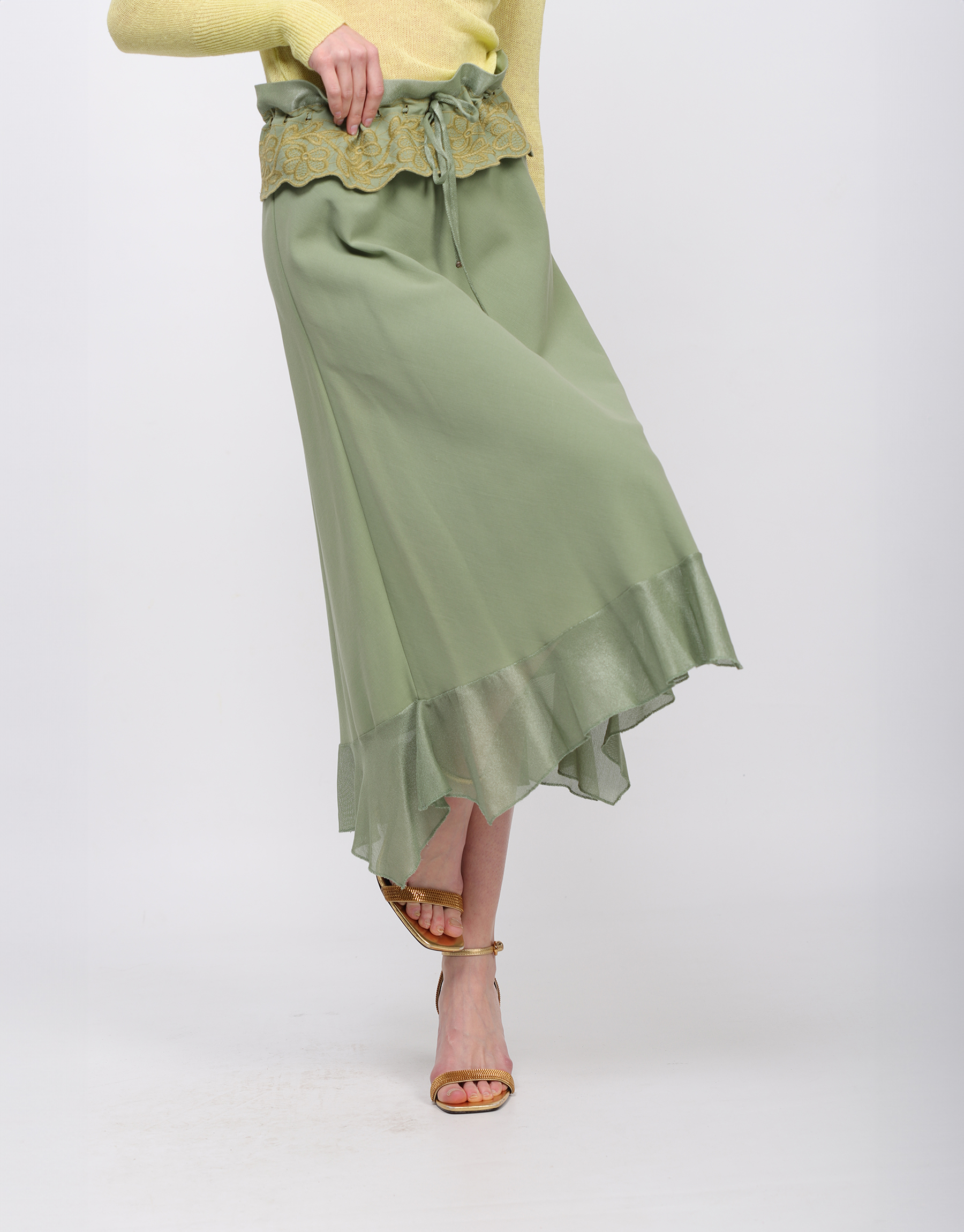 Long skirt in cotton veil and floral printed silk
