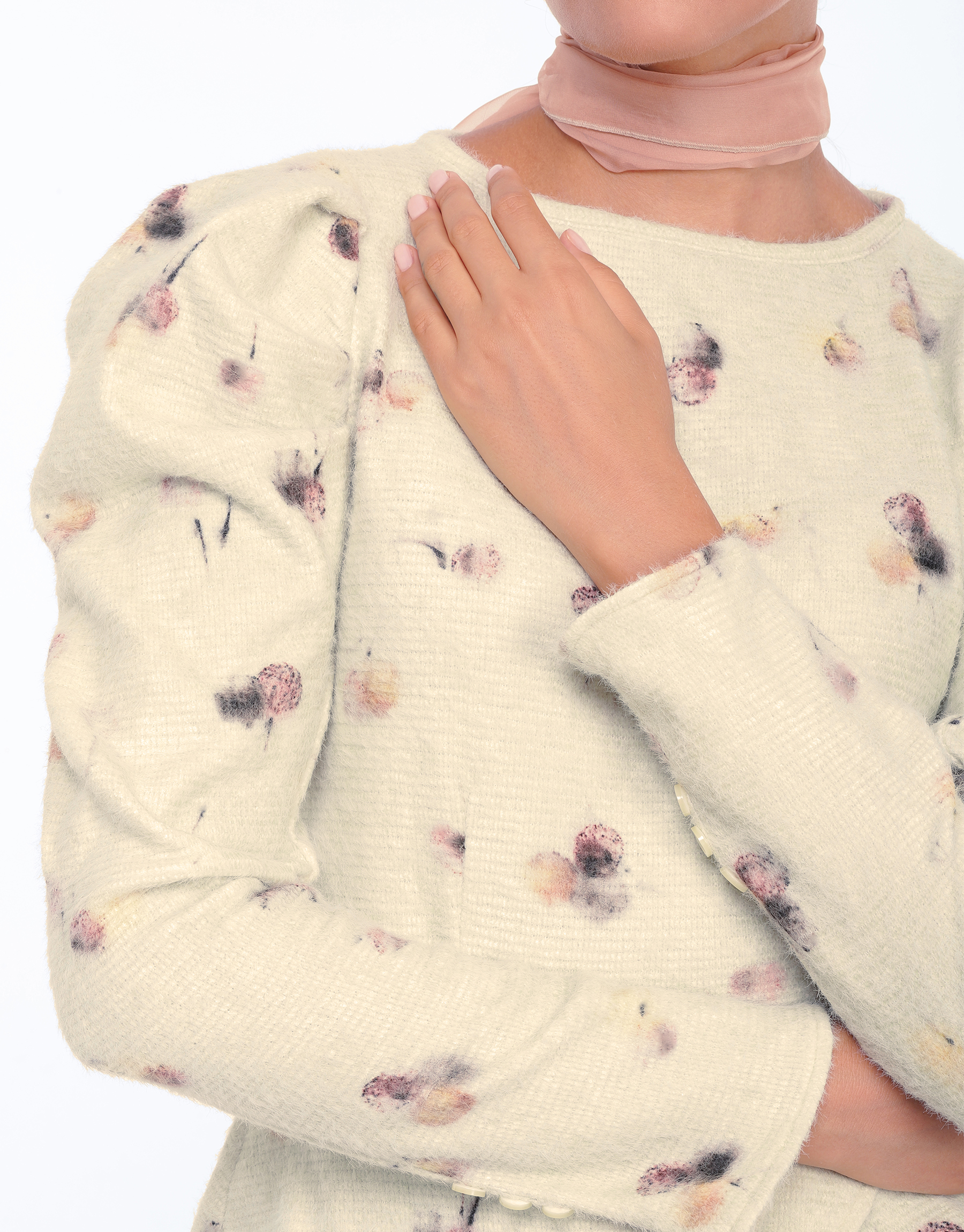 Fitted floral printed knit sweater