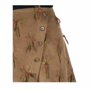 Asymmetrical short skirt portfolio effect in eco-suede camel