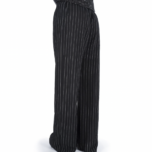 Pants pleated in wool crepe and viscose black tennis stripes