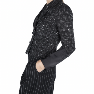 Pants pleated in wool crepe and viscose black tennis stripes