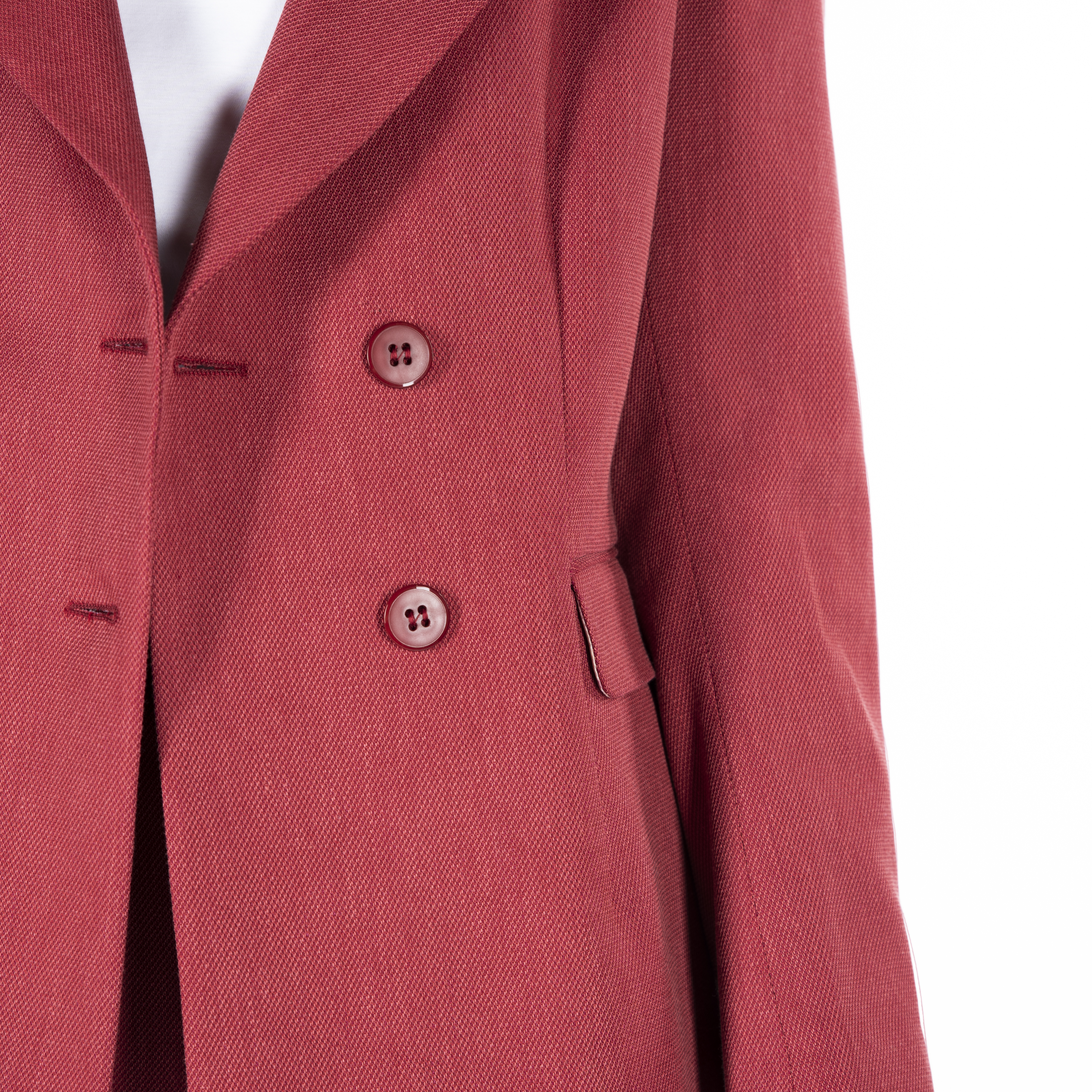 Curved blazer in silk and red cotton