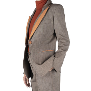 Striped wool and orange eco-suede blazer 